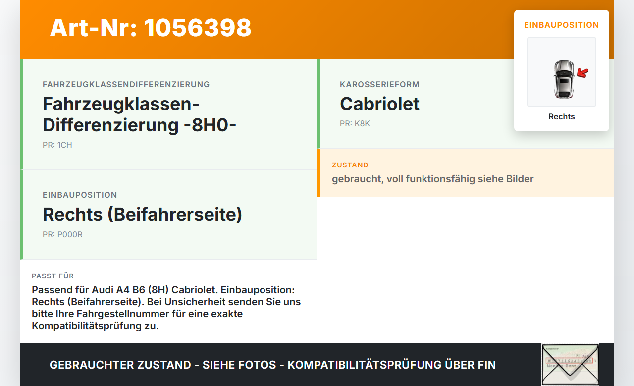 Audi A4 B6 8H 02-05 Cabrio Zylinder Hydraulikzylinder Hydraulik für Verdeck Rechts Audi A4 B6 8H 02-05 17.05.2005... Vorschau 3