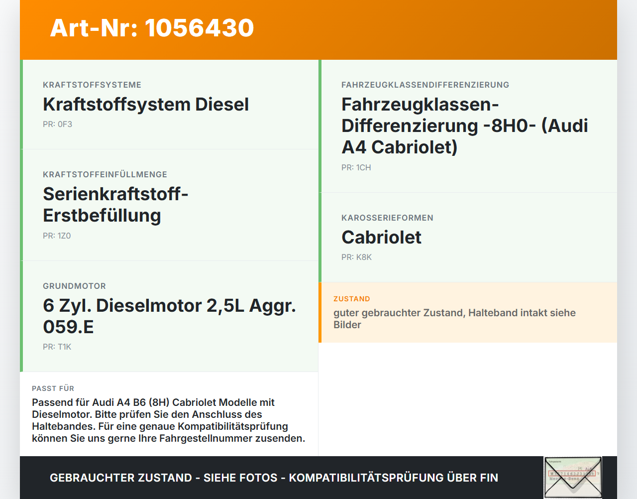 Audi A4 B6 8H 02-05 Tankdeckel Verschluss Tankverschluss Diesel Audi A4 B6 8H 02-05 17.05.2005 8E0201550F gebraucht Vorschau 3