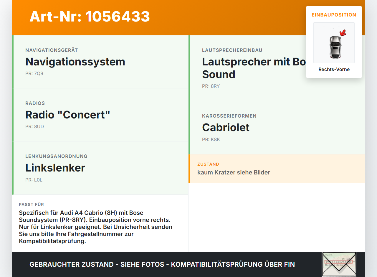 Audi A4 B6 8H 02-05 Lautsprecher Rechts Vorne Orig. Bose Audi A4 B6 8H 02-05 17.05.2005 8H0035412C 8H0035412B... Vorschau 3