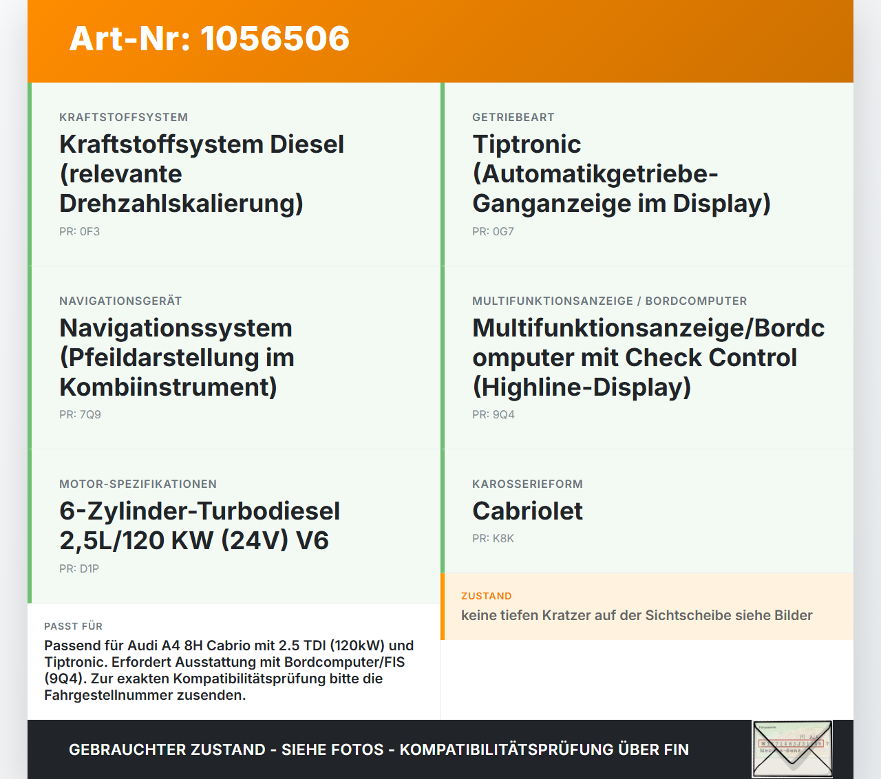 Audi A4 B6 8H 02-05 TDI 2,5 120KW Kombiinstrument Tacho Audi A4 B6 8H 02-05 17.05.2005 8H0920930JX 8H0920930J... Vorschau 3