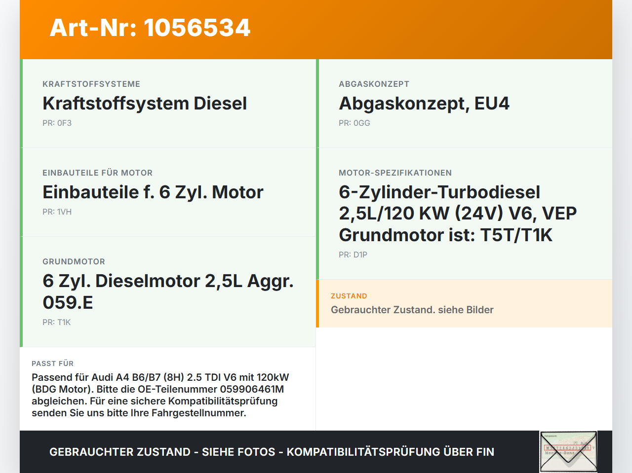 Audi A4 B6 8H 02-05 TDI 2,5 120KW Luftmassenmesser Audi A4 B6 8H 02-05 17.05.2005 059906461M AFH70-25C gebraucht Vorschau 3