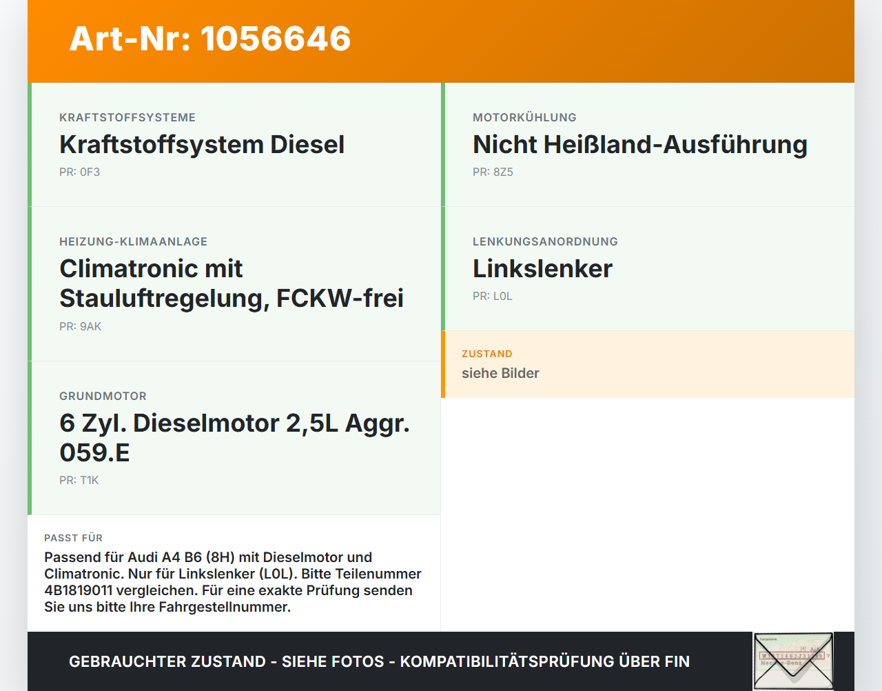 Audi A4 B6 8H 02-05 Zusatzheizung Heizungskühler Wärmetauscher Audi A4 B6 8H 02-05 17.05.2005 4B1819011 983682B... Vorschau 3