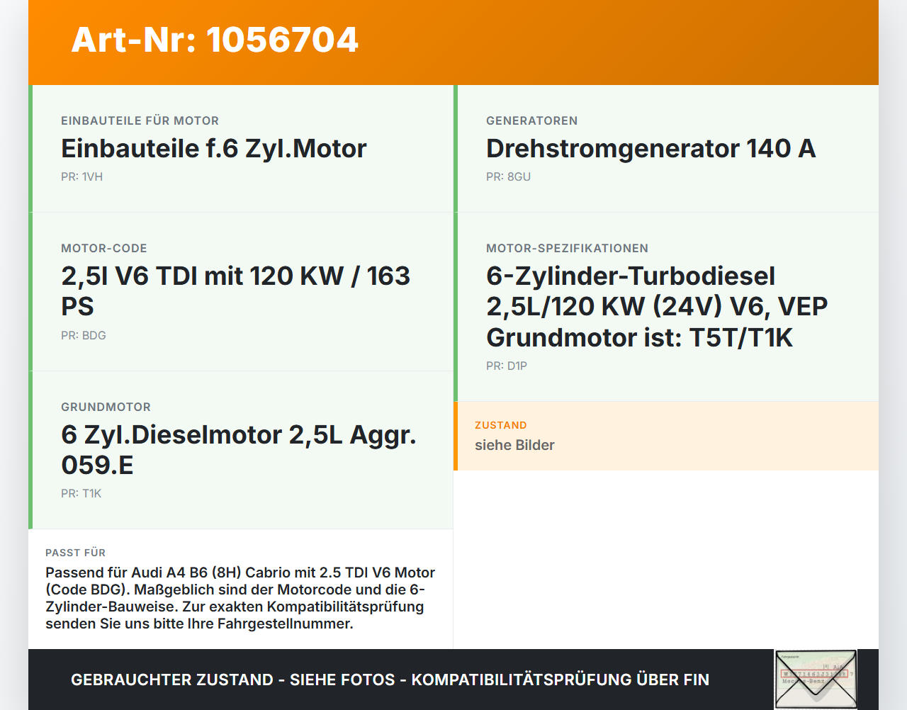 Audi A4 B6 8H 02-05 TDI 2,5 120KW BDG Riemenscheibe Kurbelwelle Schwingungsdämpfer Audi A4 B6 8H 02-05 17.05.2005... Vorschau 3