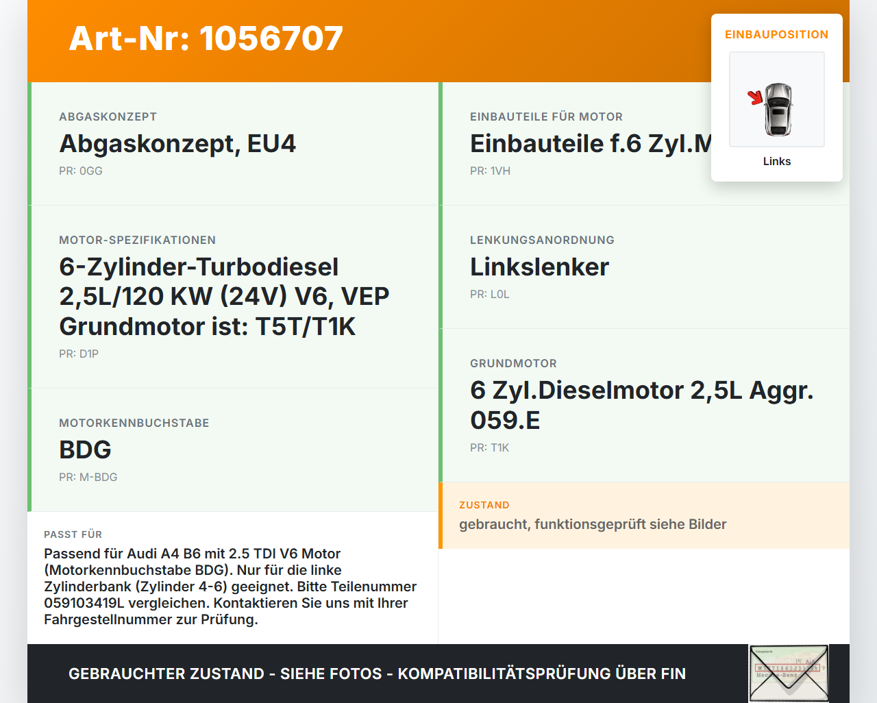 Audi A4 B6 8H 02-05 TDI 2,5 120KW BDG Ventildeckel Links 4-6 Audi A4 B6 8H 02-05 17.05.2005 059103470C 059103469AA... Vorschau 3