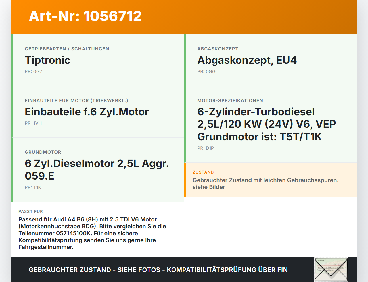 Audi A4 B6 8H 02-05 TDI 2,5 120KW BDG Unterdruckpumpe Vakuumpumpe Audi A4 B6 8H 02-05 17.05.2005 057145100K gebraucht Vorschau 3