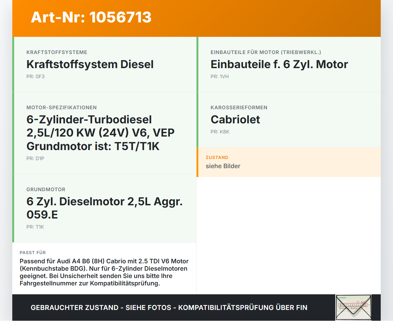 Audi A4 B6 8H 02-05 TDI 2,5 120KW BDG Ölmessstab Öl Stab Audi A4 B6 8H 02-05 17.05.2005 059115611E gebraucht Vorschau 3