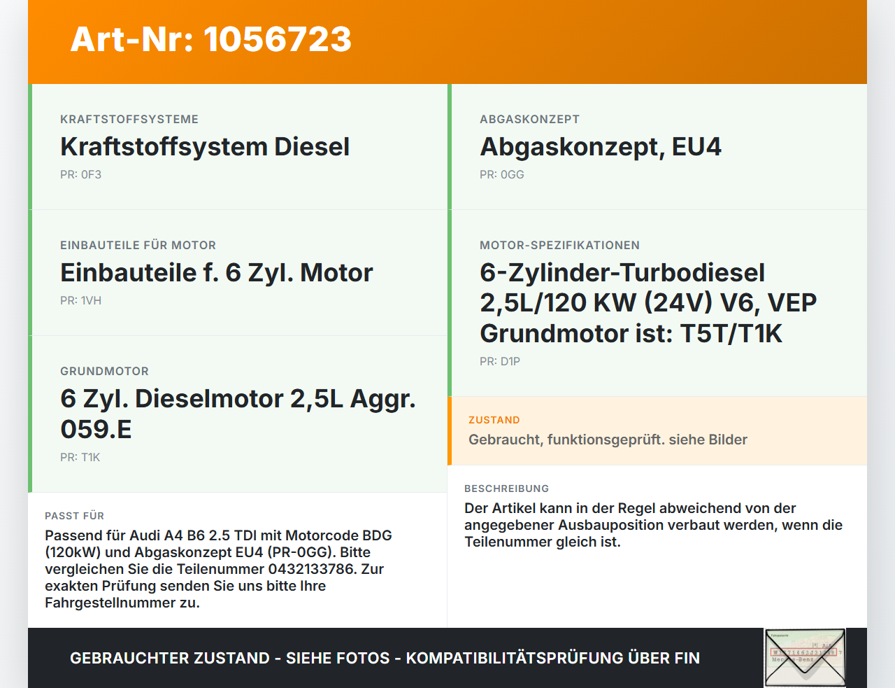 Audi A4 B6 8H 02-05 TDI 2,5 120KW Injektor Einspritzdüse Zyl.4 Audi A4 B6 8H 02-05 17.05.2005 059130201G 0432133786... Vorschau 3