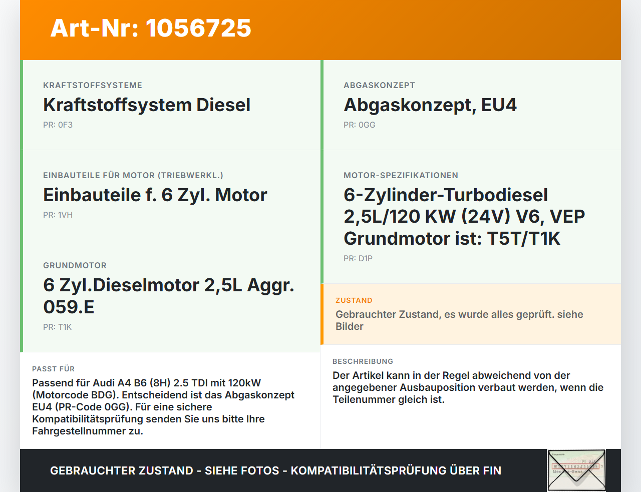 Audi A4 B6 8H 02-05 TDI 2,5 120KW Injektor Einspritzdüse Zyl.5 Audi A4 B6 8H 02-05 17.05.2005 059130201G gebraucht Vorschau 3