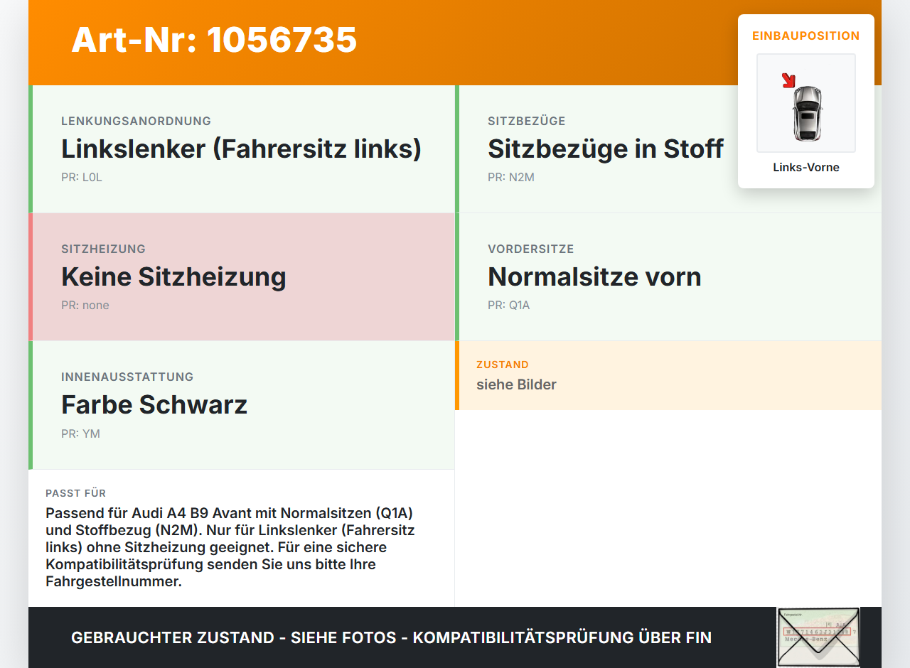 Audi A4 8W B9 15-19 Kombi Sitzbezug Rückenpolster Links Vorne für Fahrer Sitz Audi A4 8W B9 15-19 08.08.2017... Vorschau 3