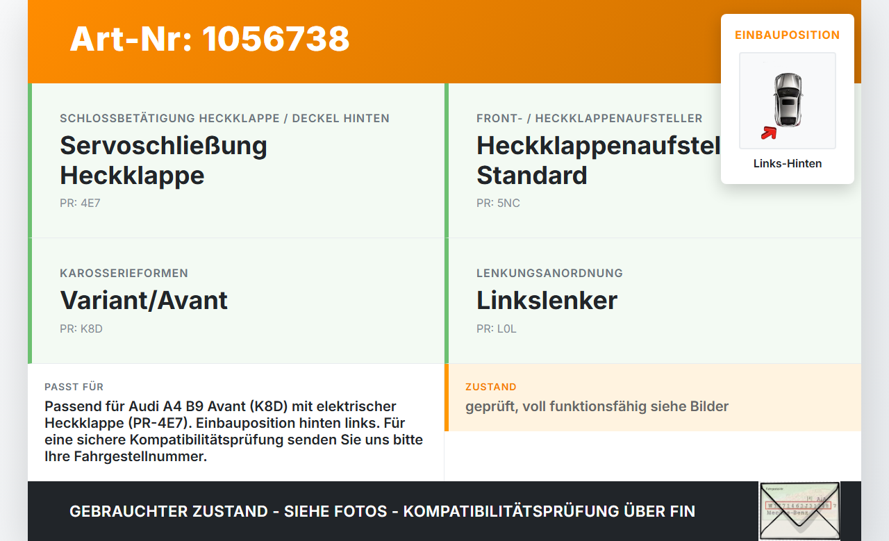 Audi A4 8W B9 15-19 Stellmotor Actuator für Elektr. Heckklappe Links Hinten Audi A4 8W B9 15-19 08.08.2017... Vorschau 3