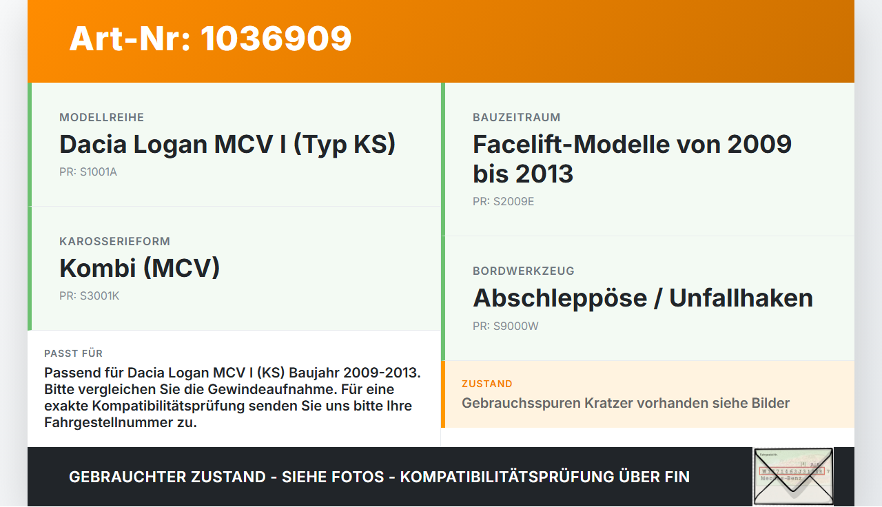 Dacia Logan MCV I KS 09-13 Abschleppöse Abschlepphaken Dacia Logan MCV I KS 09-13 24.11.2009 gebraucht Vorschau 3