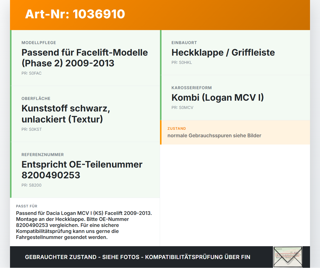 Dacia Logan MCV I KS 09-13 Blende Griffleiste für Heckklappe Dacia Logan MCV I KS 09-13 24.11.2009 8200553159... Vorschau 3