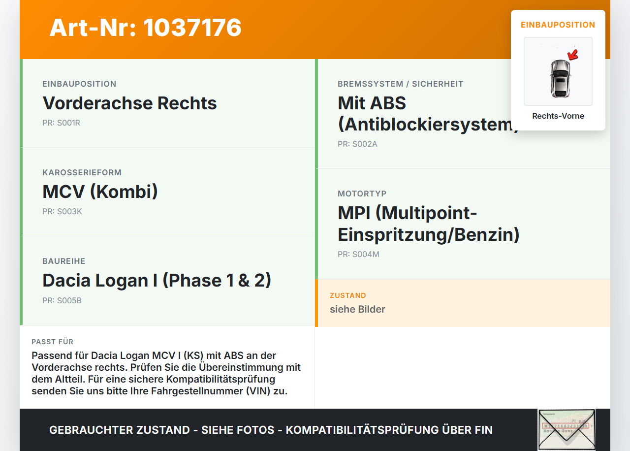 Dacia Logan MCV I KS 09-13 MPI 1,6 64KW Achsschenkel Radnabe mit ABS Rechts Vorne Dacia Logan MCV I KS 09-13... Vorschau 3