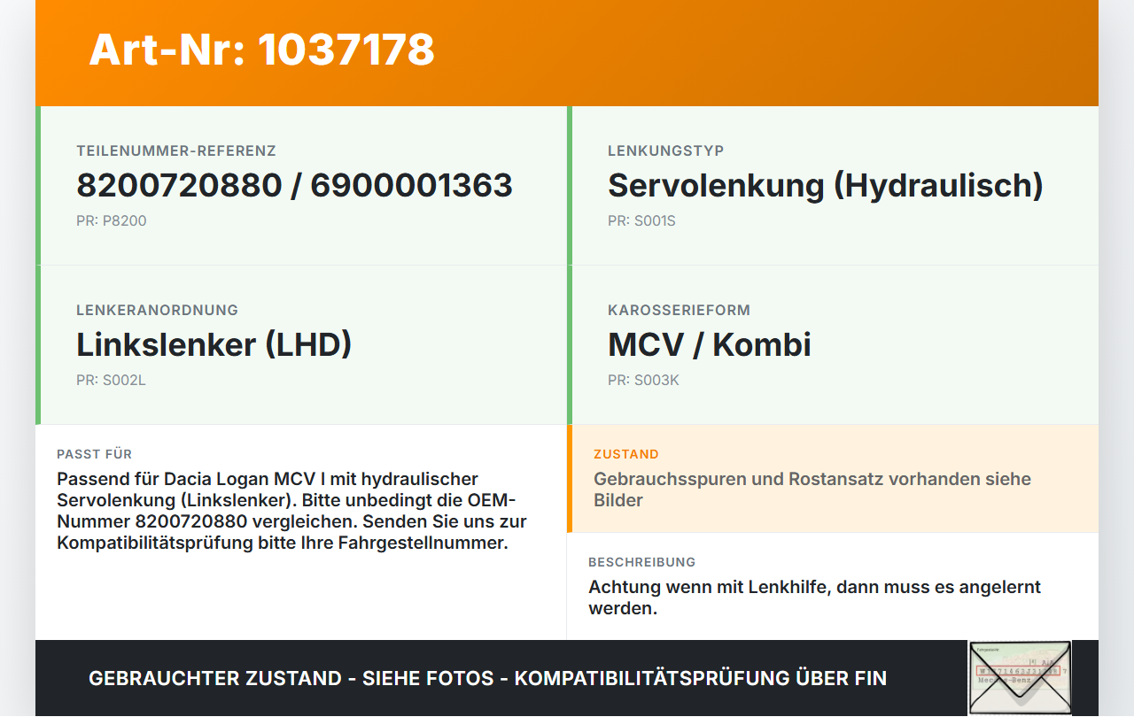 Dacia Logan MCV I KS 09-13 Lenkgetriebe Servolenkung Dacia Logan MCV I KS 09-13 24.11.2009 8200720880 6900001363... Vorschau 3