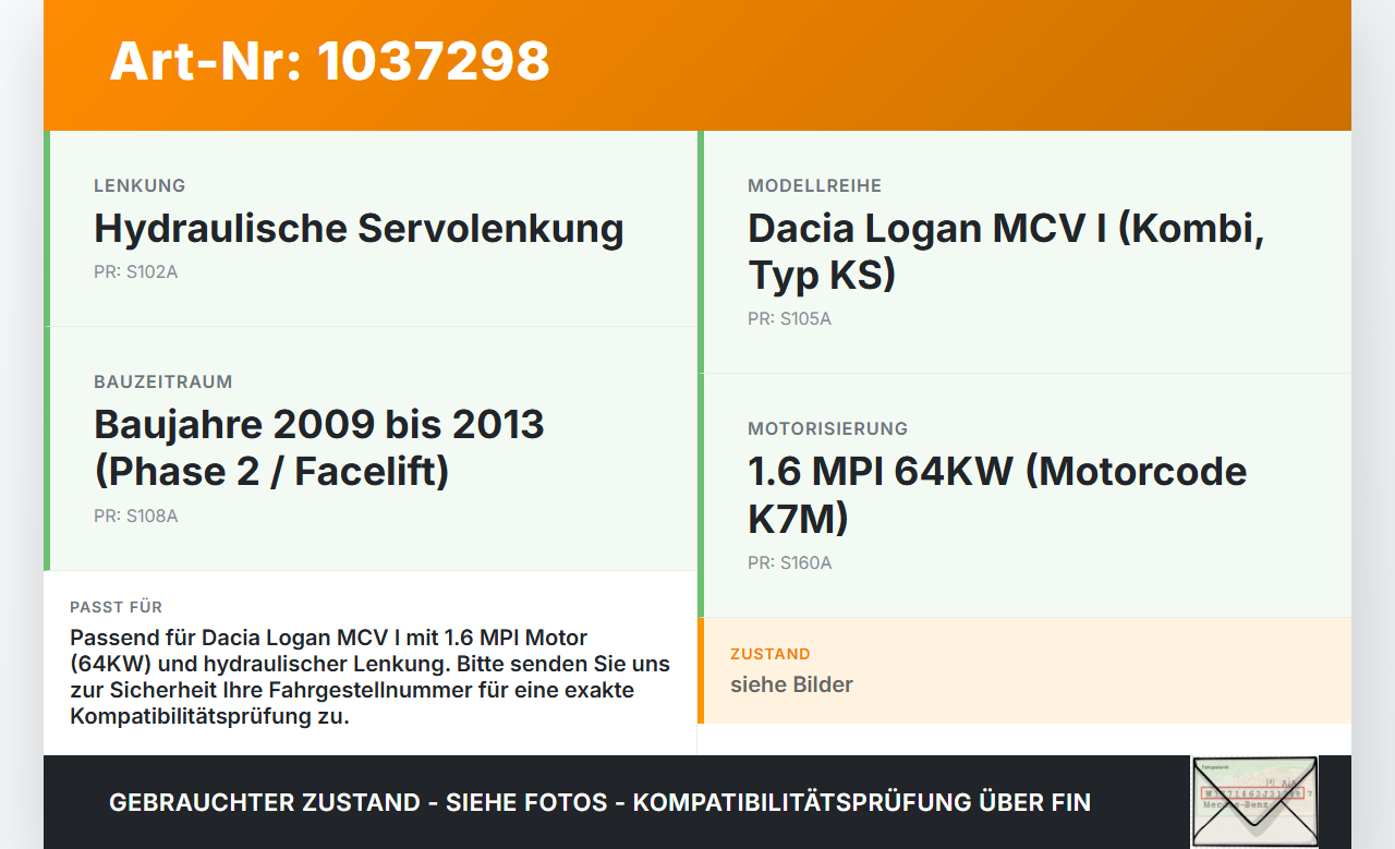 Dacia Logan MCV I KS 09-13 MPI 1,6 64KW Servopumpe Hydraulikpumpe für Lenkung Dacia Logan MCV I KS 09-13 24.11.2009... Vorschau 3