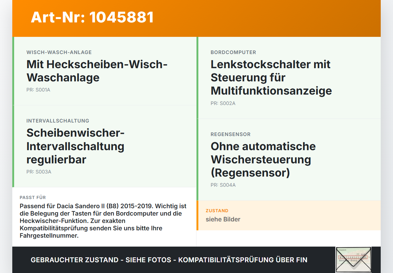 Dacia Sandero II B8 15-19 Lenkstockschalter Wischerschalter Wischer Dacia Sandero II B8 15-19 19.12.2014 E10670243... Vorschau 3