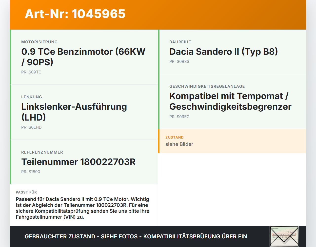 Dacia Sandero II B8 15-19 TCe 0,9 66KW Gaswertgeber Gaspedal Dacia Sandero II B8 15-19 19.12.2014 6PV009978-03... Vorschau 3