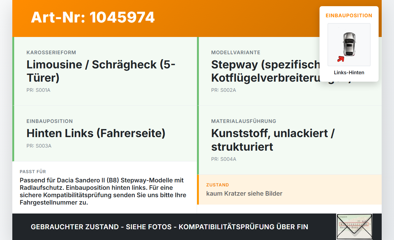 Dacia Sandero II B8 15-19 Lim Blende Leiste für Radlauf Kotflügel Links Hinten TERPL Dacia Sandero II B8 15-19... Vorschau 3