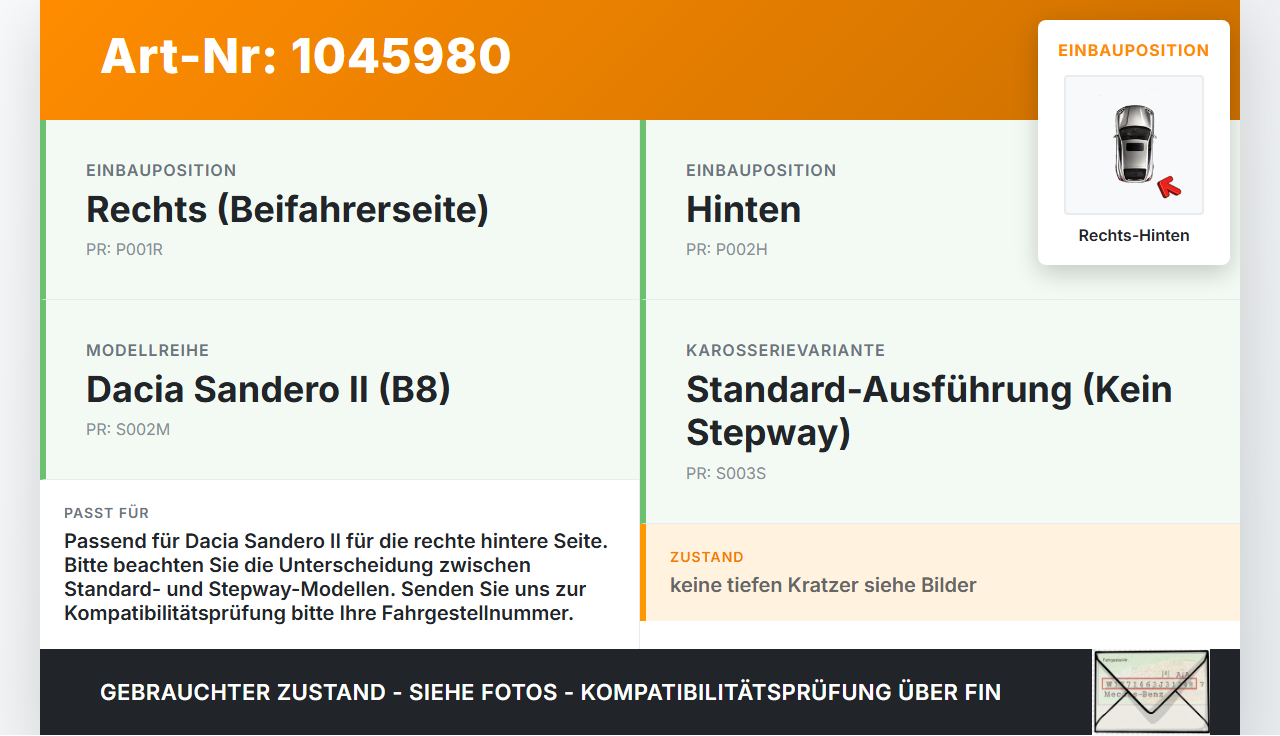 Dacia Sandero II B8 15-19 Lim Radhausschale Verkleidung Radlauf für Kotflügel Rechts Hinten Dacia Sandero II B8... Vorschau 3