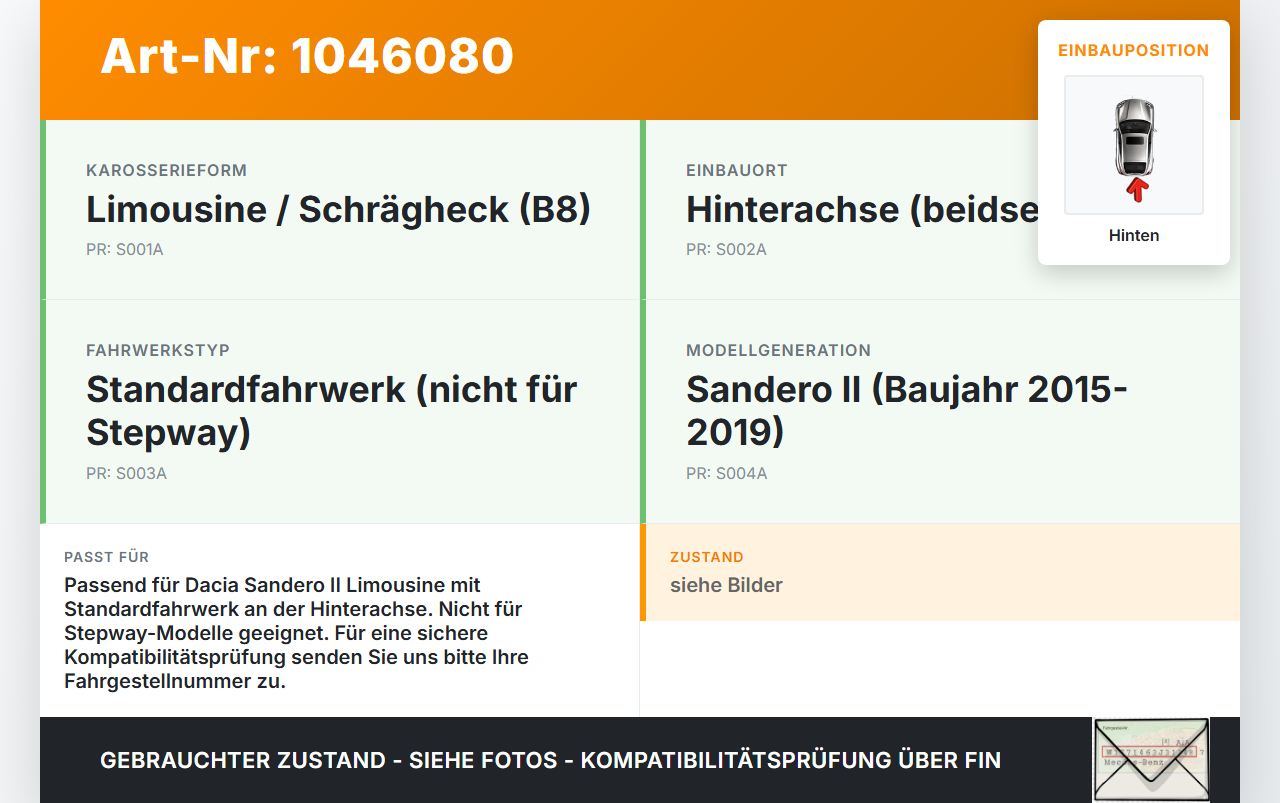 Dacia Sandero II B8 15-19 Lim Beide Feder Federn Hinten Dacia Sandero II B8 15-19 19.12.2014 gebraucht Vorschau 3