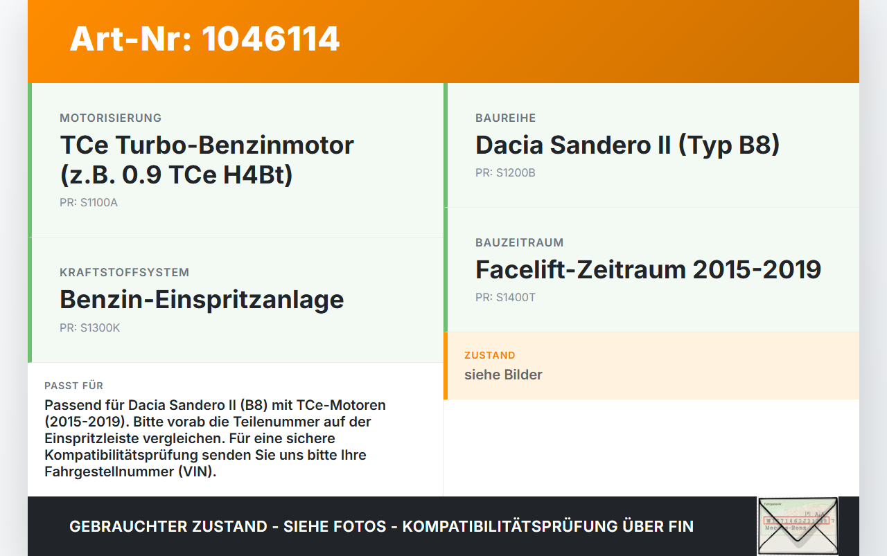 Dacia Sandero II B8 15-19 TCe 0,9 66KW Einspritzleiste Düsenstock für Einspritzanlage Dacia Sandero II B8 15-19... Vorschau 3