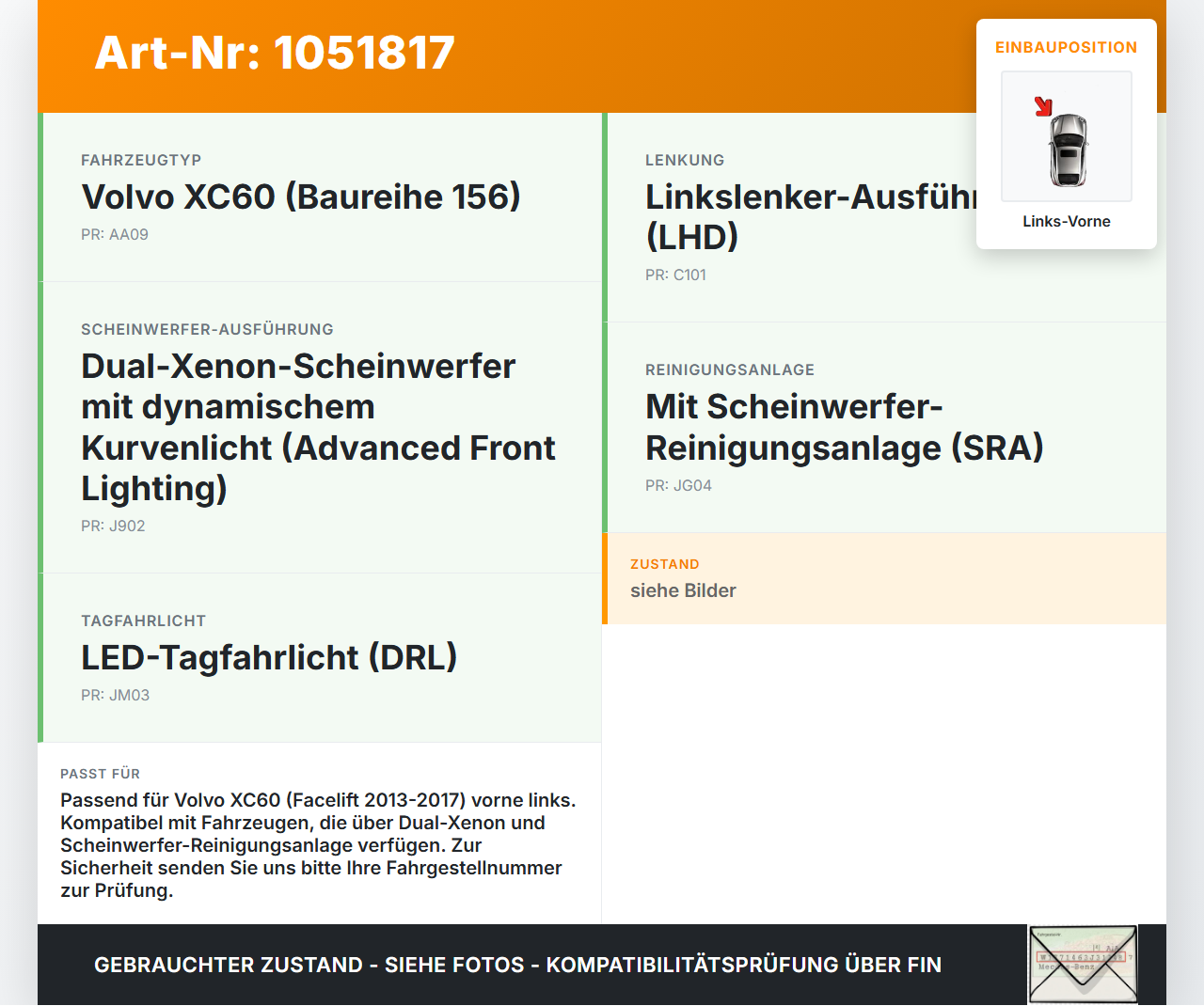 Volvo XC60 156 13-17 Halter Träger Führung Aufnahme für Scheinwerfer Links Vorne Volvo XC60 156 13-17 23.11.2016... Vorschau 3