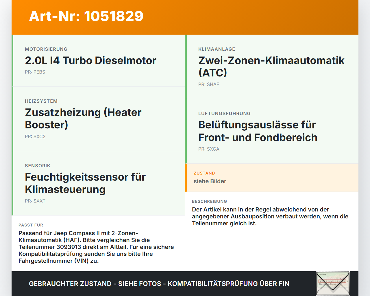Jeep Compass II 17-21 Luftklappenstellmotor Stellmotor Pos.1 Jeep Compass II 17-21 12.08.2019 MR113800-4221 3093913... Vorschau 3