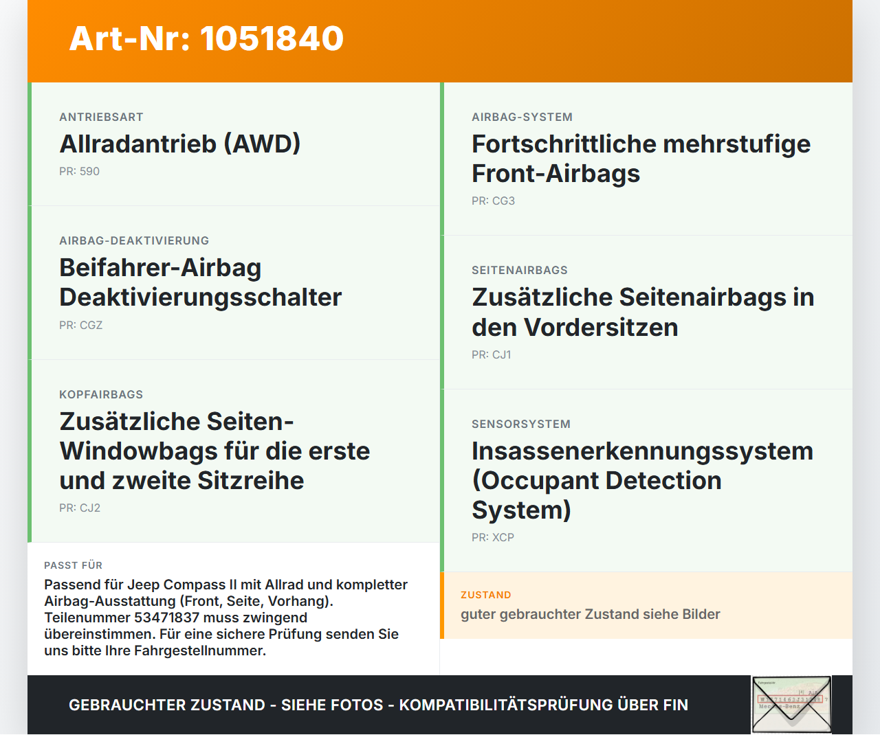 Jeep Compass II 17-21 Airbag Steuergerät Airbagsteuergerät Jeep Compass II 17-21 12.08.2019 53471837 68402853AB... Vorschau 3