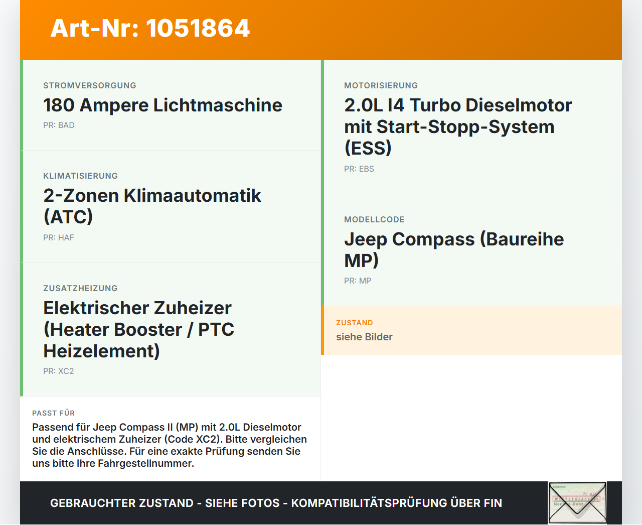 Jeep Compass II 17-21 Zusatzheizgerät Zuheizgerät PTC Heizelement Jeep Compass II 17-21 12.08.2019 71.0261.47.0200... Vorschau 3