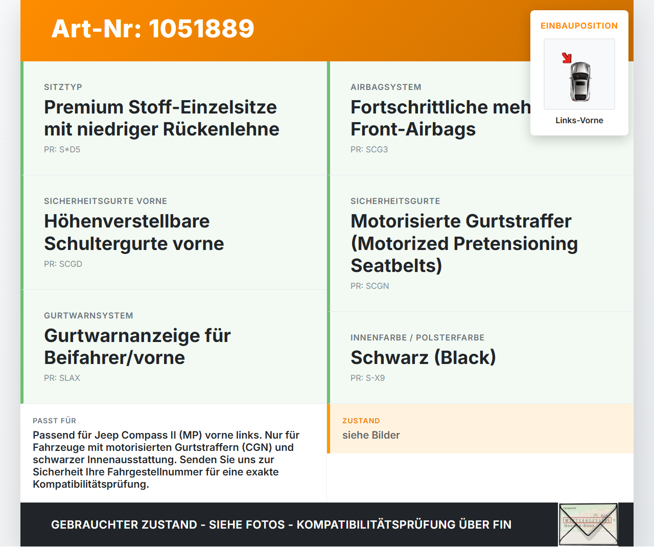 Jeep Compass II 17-21 Gurtschloss Links Vorne Jeep Compass II 17-21 12.08.2019 55V09DX9AC gebraucht Vorschau 3