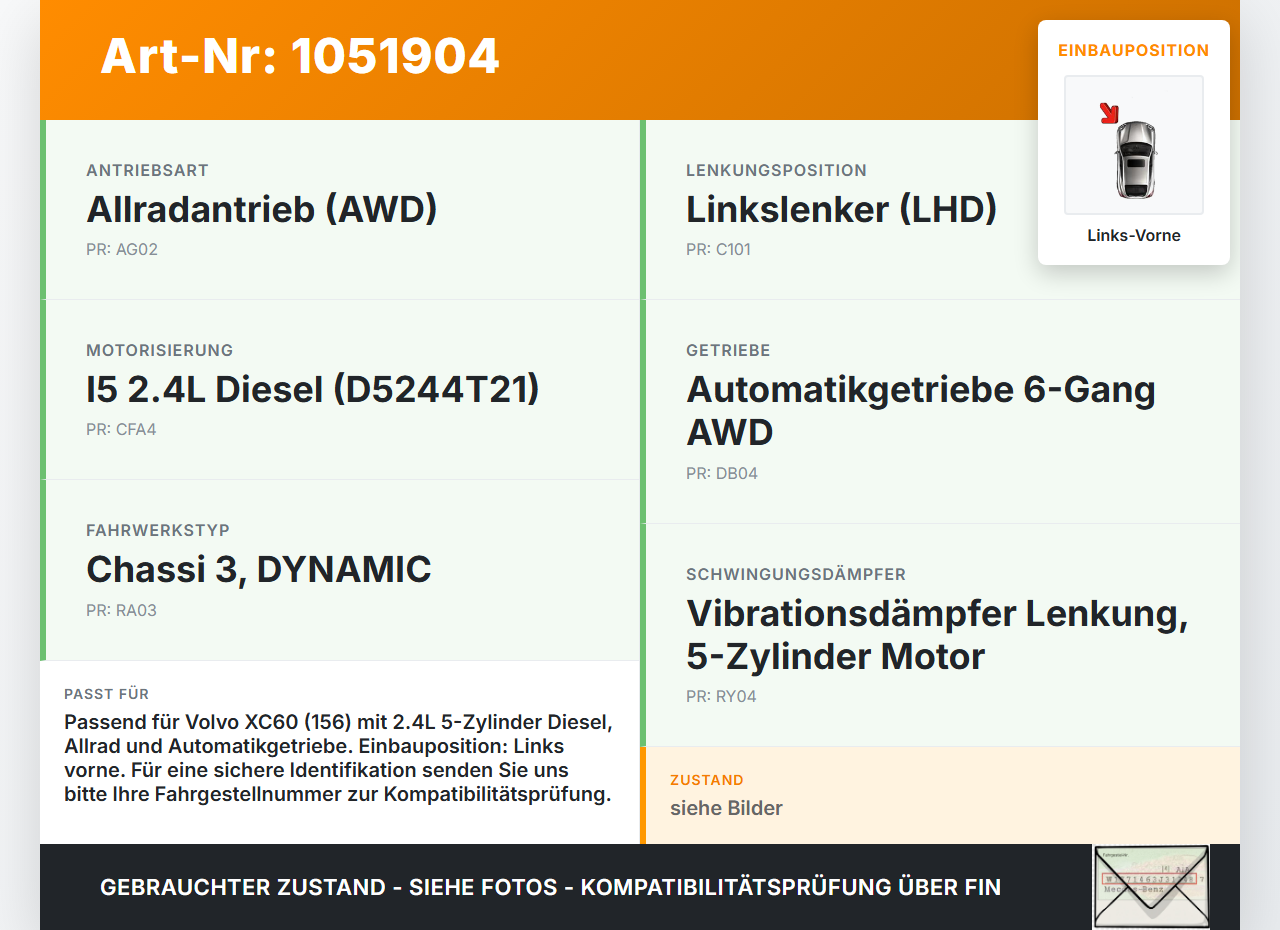 Volvo XC60 156 13-17 2,4 140KW Motorhalter Motorlager Links Vorne Volvo XC60 156 13-17 23.11.2016 gebraucht Vorschau 3