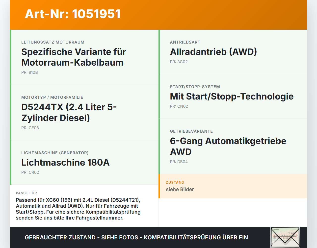 Volvo XC60 156 13-17 2,4 140KW Motorkabelbaum Leitungssatz mit Sicherungskasten Volvo XC60 156 13-17 23.11.2016... Vorschau 3