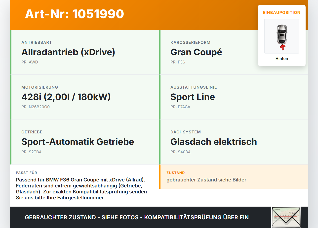 BMW 428i F36 14-17 Coupe Beide Feder Federn Hinten BMW 428i F36 14-17 02.06.2016 gebraucht Vorschau 3
