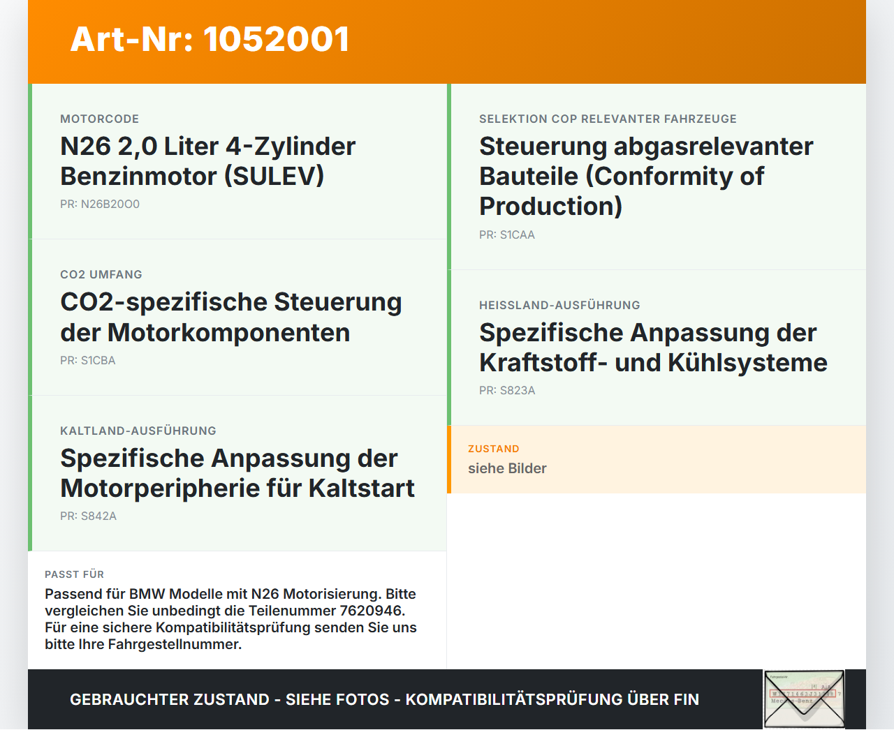 BMW 428i F36 14-17 2,0 180KW Railsensor Drucksensor 1 BMW 428i F36 14-17 02.06.2016 7620946 13537620946 0261545072... Vorschau 3