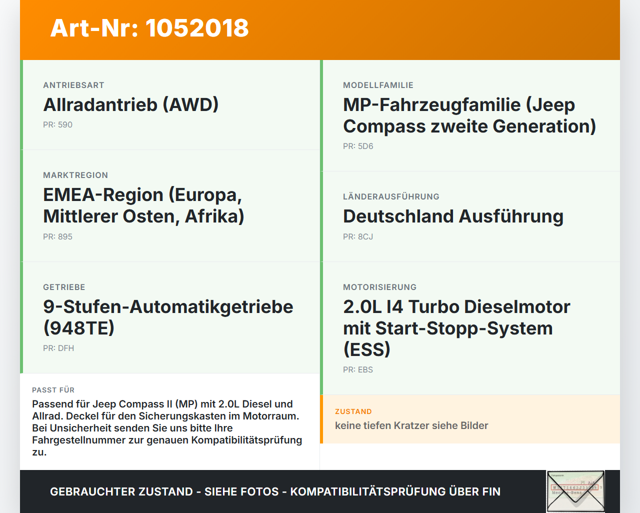 Jeep Compass II 17-21 2,0D 103KW Deckel für Sicherungen Jeep Compass II 17-21 12.08.2019 gebraucht Vorschau 3