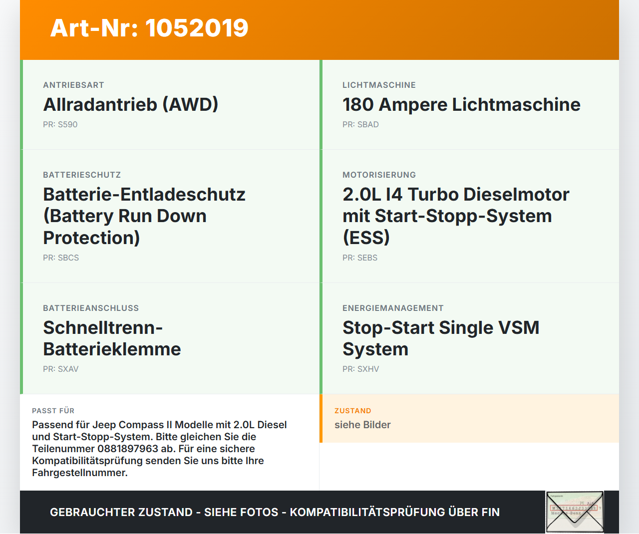 Jeep Compass II 17-21 Sicherungskasten Batterieklemme Verteiler Jeep Compass II 17-21 12.08.2019 0881897963 gebraucht Vorschau 3