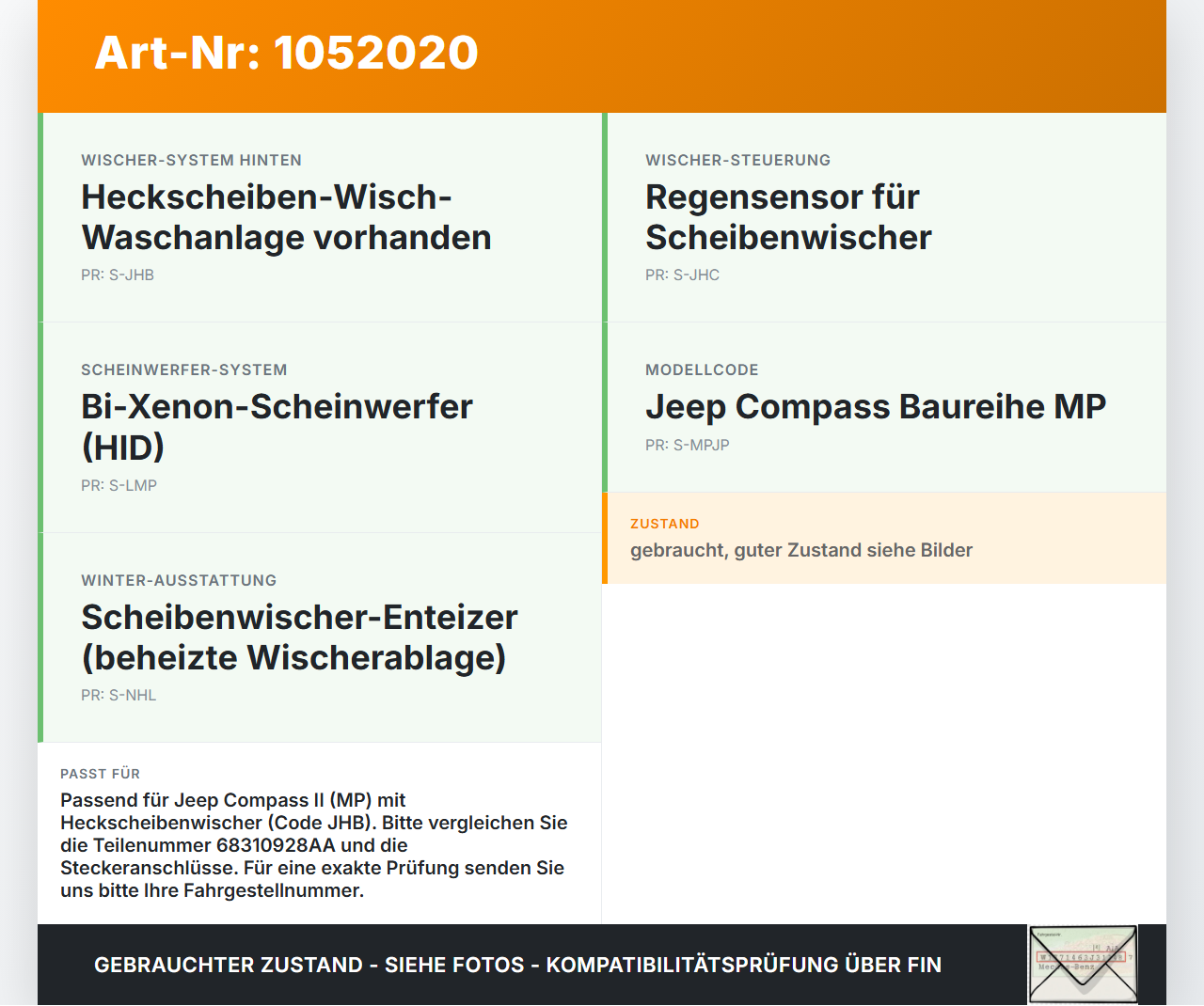 Jeep Compass II 17-21 Waschwasserpumpe Waschpumpe Jeep Compass II 17-21 12.08.2019 68310928AA gebraucht Vorschau 3