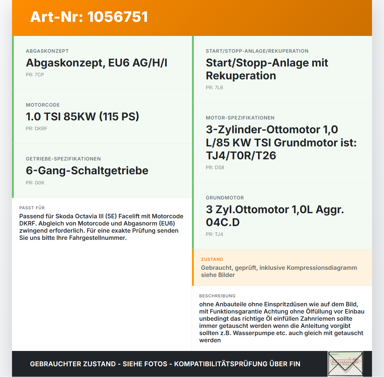 Skoda Octavia III 5E 17-20 TSi 1,0 85KW DKRF Motor Triebwerk 1.0 TSI Skoda Octavia III 5E 17-20 17.06.2019... Vorschau 3