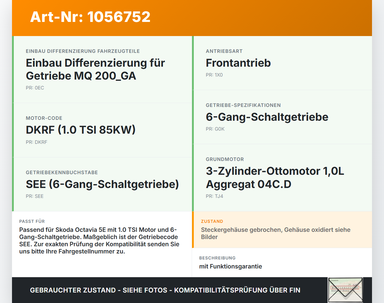 Skoda Octavia III 5E 17-20 TSi 1,0 85KW Schaltgetriebe Getriebe Skoda Octavia III 5E 17-20 17.06.2019 0AJ301103H... Vorschau 3
