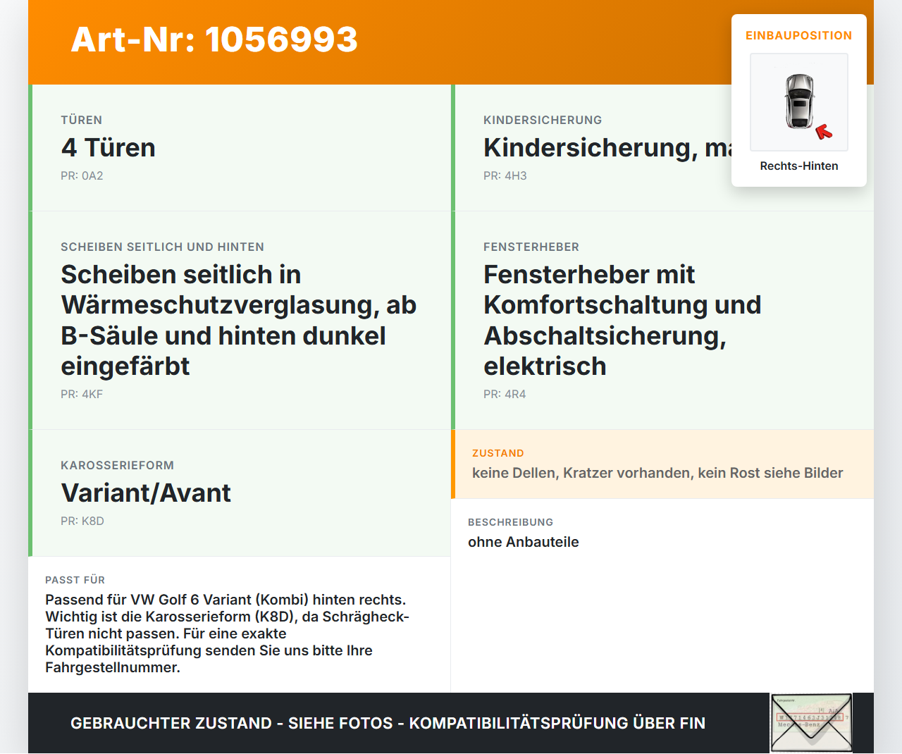 VW Golf VI 6 09-13 Kombi Tür Rechts Hinten LA7P VW Golf VI 6 09-13 15.10.2012 1K9833056B gebraucht Vorschau 3
