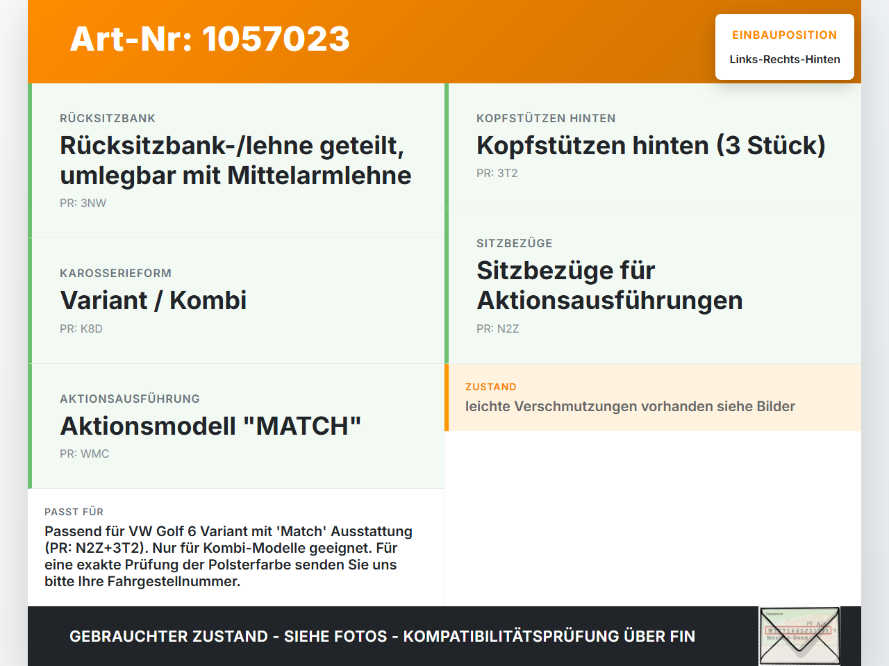 VW Golf VI 6 09-13 Kopfstütze Rechts oder Links Hinten VW Golf VI 6 09-13 15.10.2012 5C6885901J gebraucht Vorschau 3