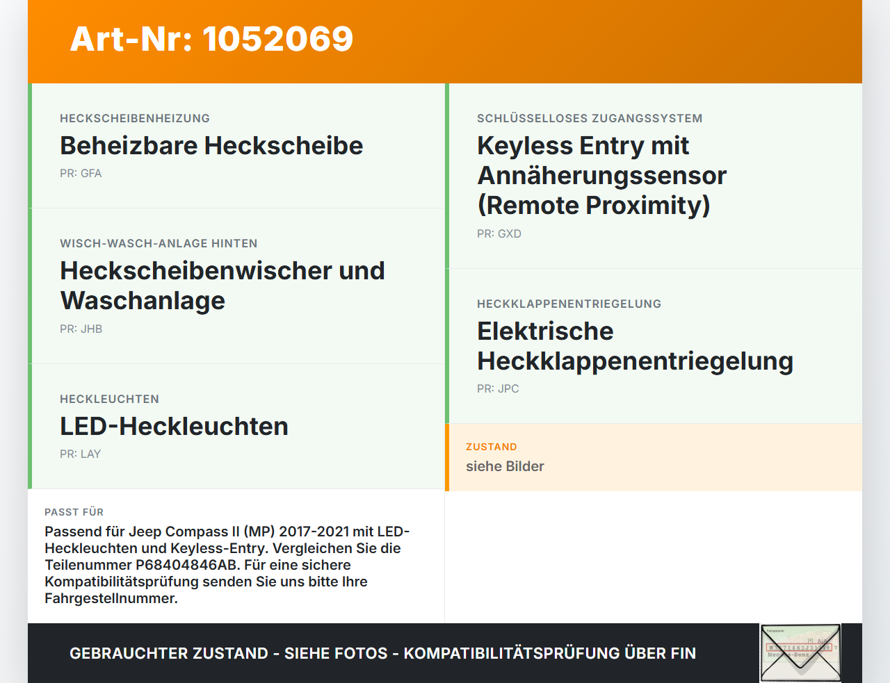 Jeep Compass II 17-21 Kabelbaum für Heckklappe Jeep Compass II 17-21 12.08.2019 P68404846AB 48164AE gebraucht Vorschau 3