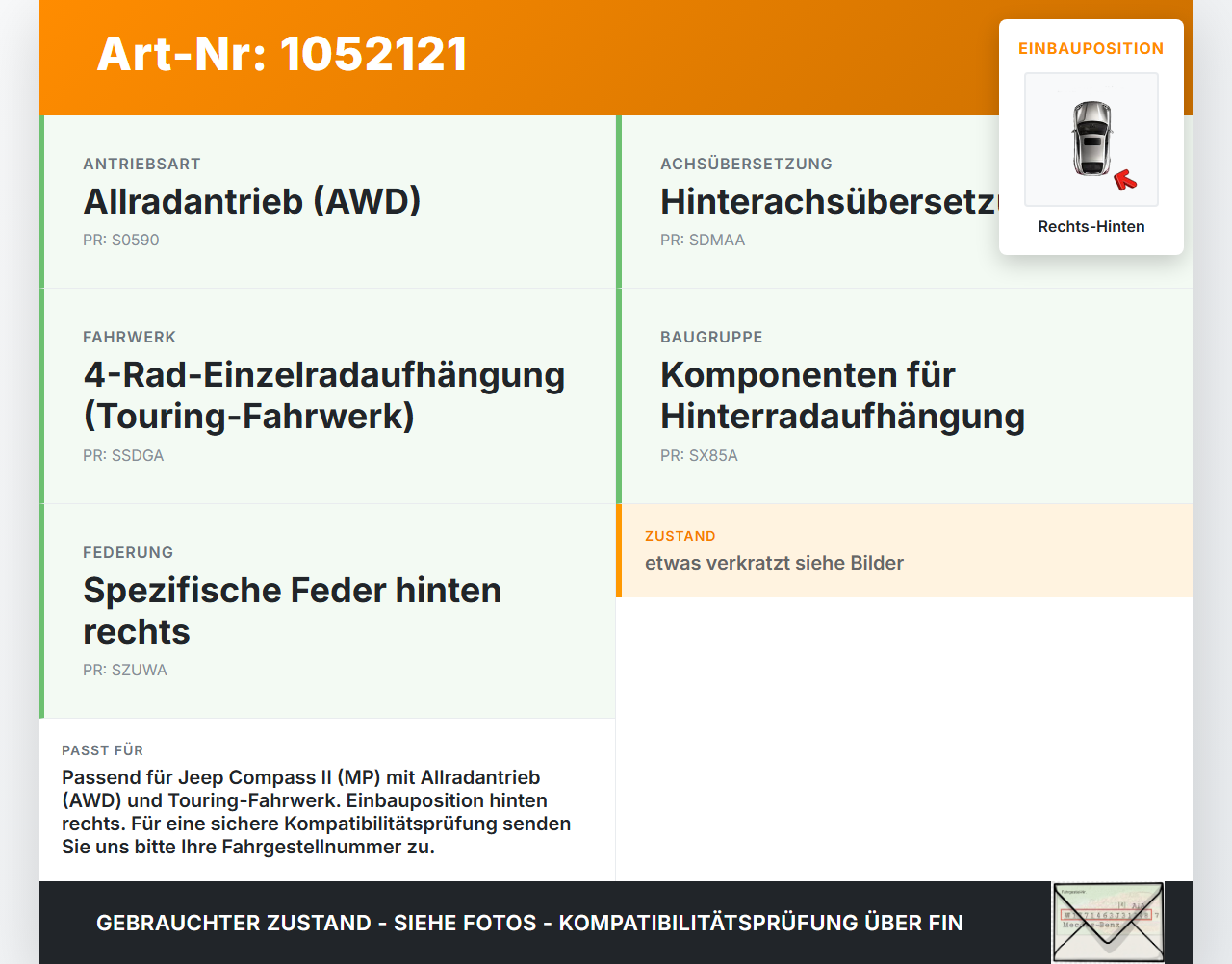 Jeep Compass II 17-21 Querlenker Rechts Hinten Jeep Compass II 17-21 12.08.2019 gebraucht Vorschau 3