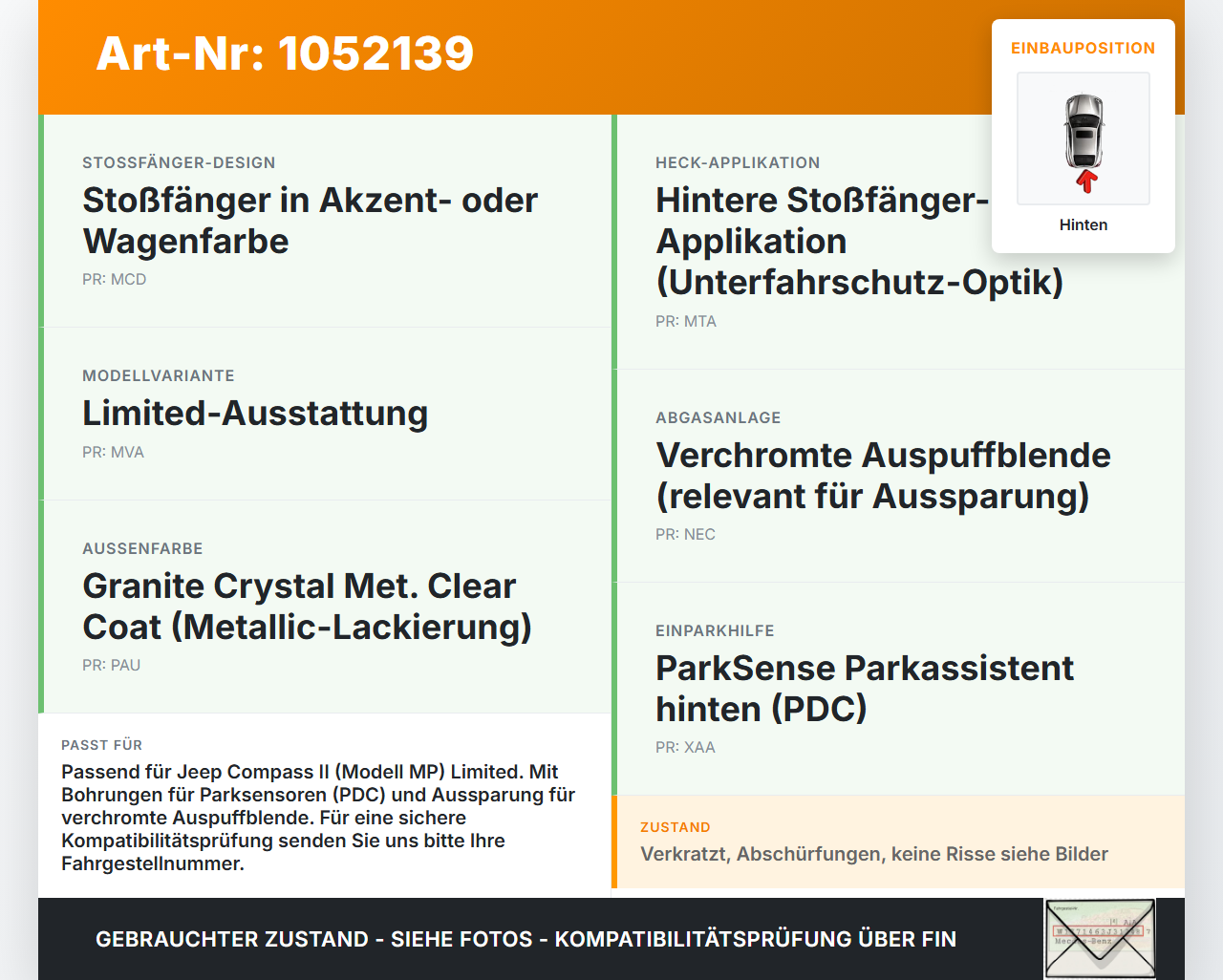 Jeep Compass II 17-21 Stoßstange Stoßfänger Heckstosstange Hinten PAU Jeep Compass II 17-21 12.08.2019 4010130011AB... Vorschau 3