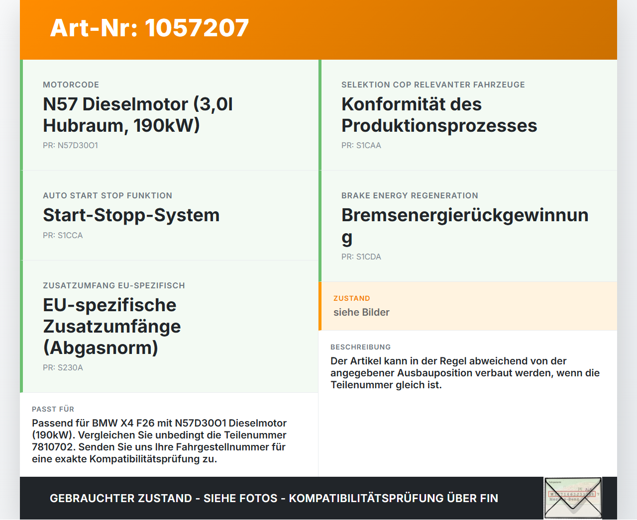 BMW X4 F26 14-18 3,0d 190KW Injektor Einspritzdüse Zyl.4 BMW X4 F26 14-18 08.04.2016 0445110616 7810702... Vorschau 3