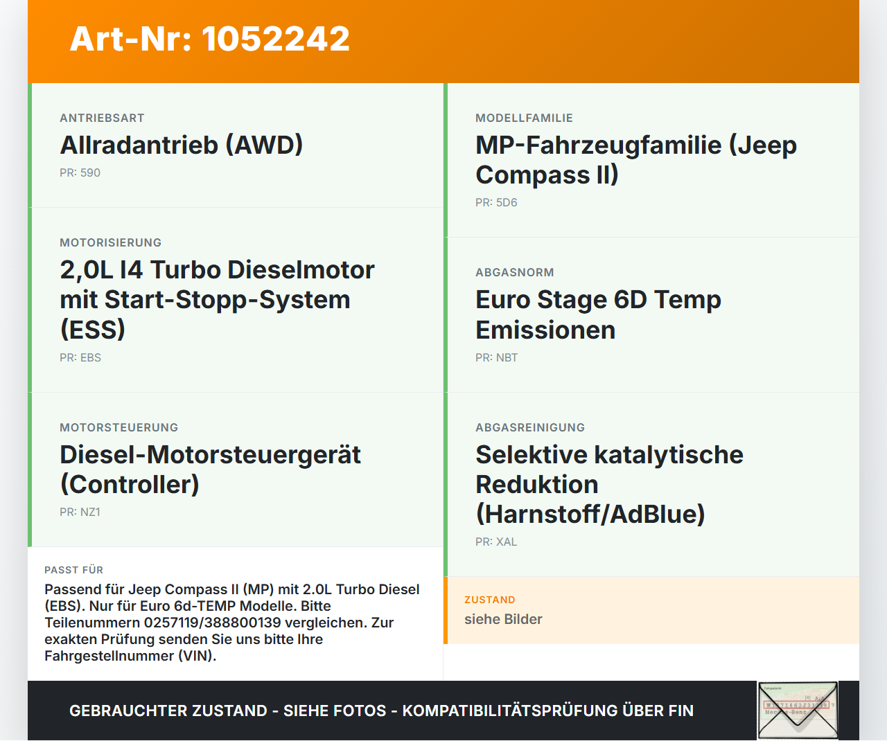 Jeep Compass II 17-21 2,0D 103KW Druckregler für Turbolader Jeep Compass II 17-21 12.08.2019 0257119 388800139 gebraucht Vorschau 3