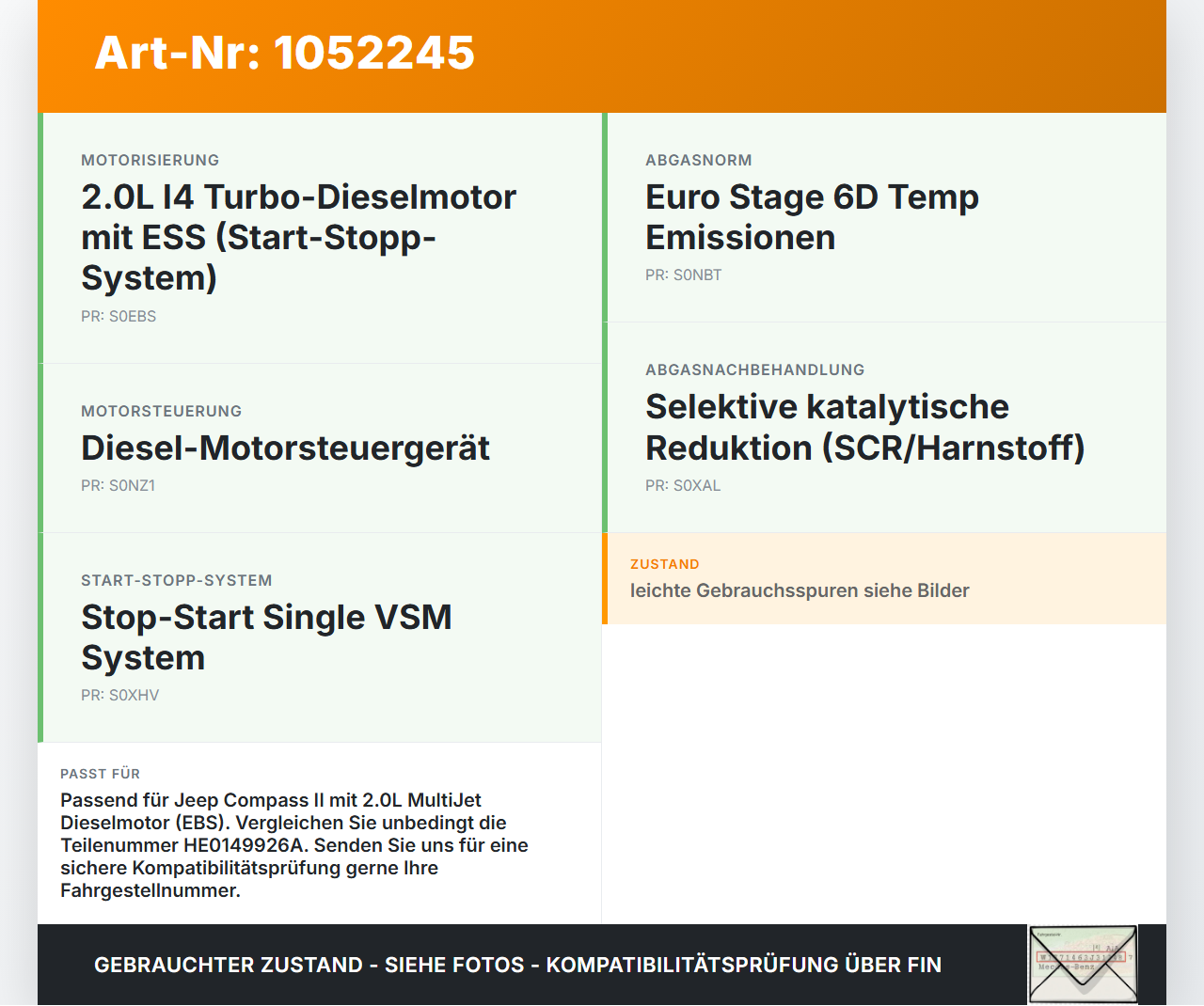 Jeep Compass II 17-21 Stellmotor für Drallklappen Klappensteuerung Jeep Compass II 17-21 12.08.2019 HE0149926A gebraucht Vorschau 3
