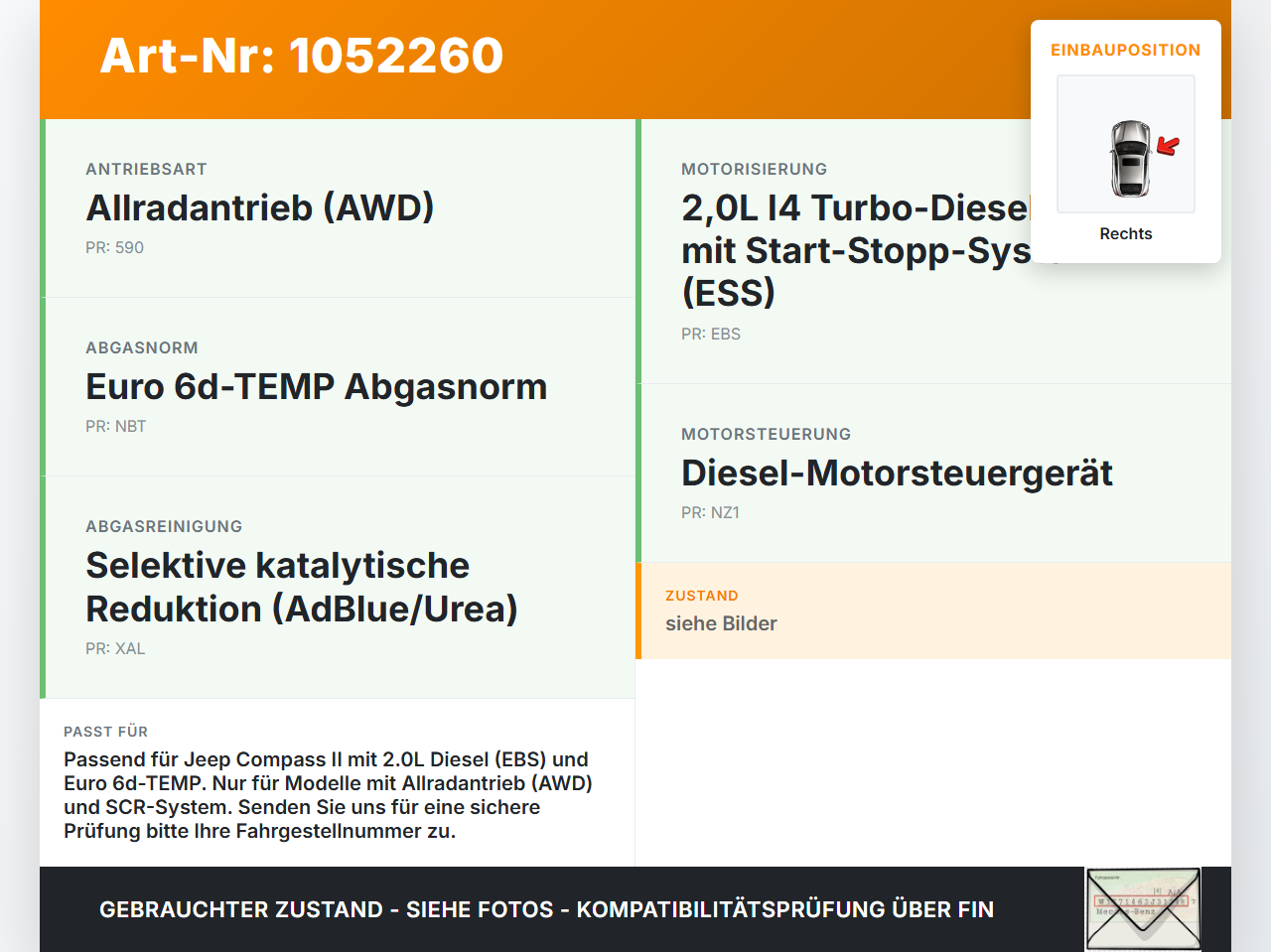 Jeep Compass II 17-21 2,0D 103KW EBS Turbolader Turbo Rechts Jeep Compass II 17-21 12.08.2019 860517-2 46340583... Vorschau 3