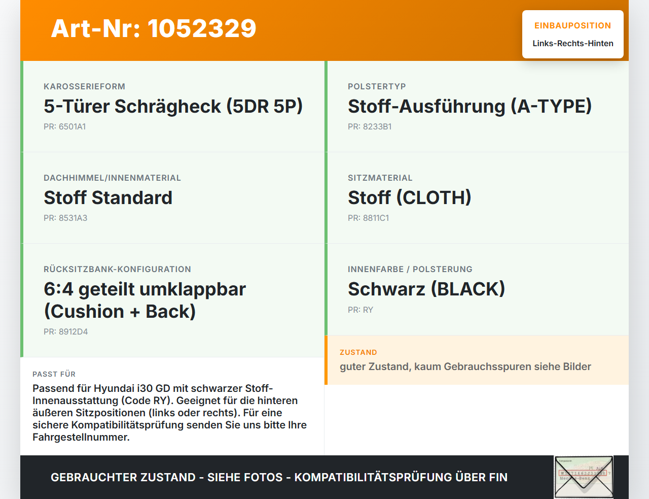 Hyundai I 30 GD 15-17 Kopfstütze Rechts oder Links Hinten Hyundai I 30 GD 15-17 30.10.2015 gebraucht Vorschau 3