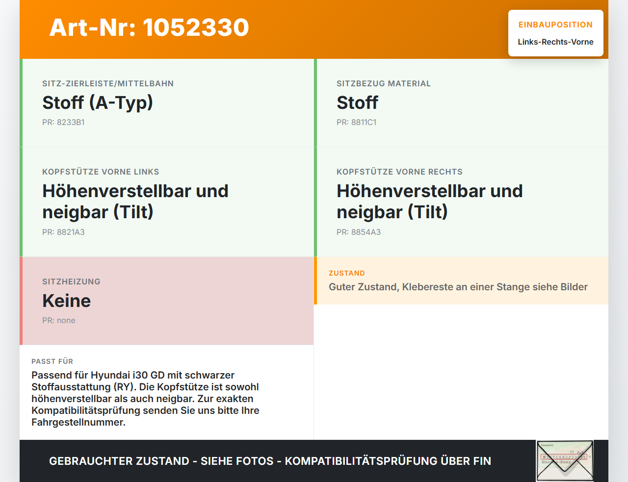 Hyundai I 30 GD 15-17 Kopfstütze für Fahrer Sitz Rechts oder Links Vorne Hyundai I 30 GD 15-17 30.10.2015 gebraucht Vorschau 3